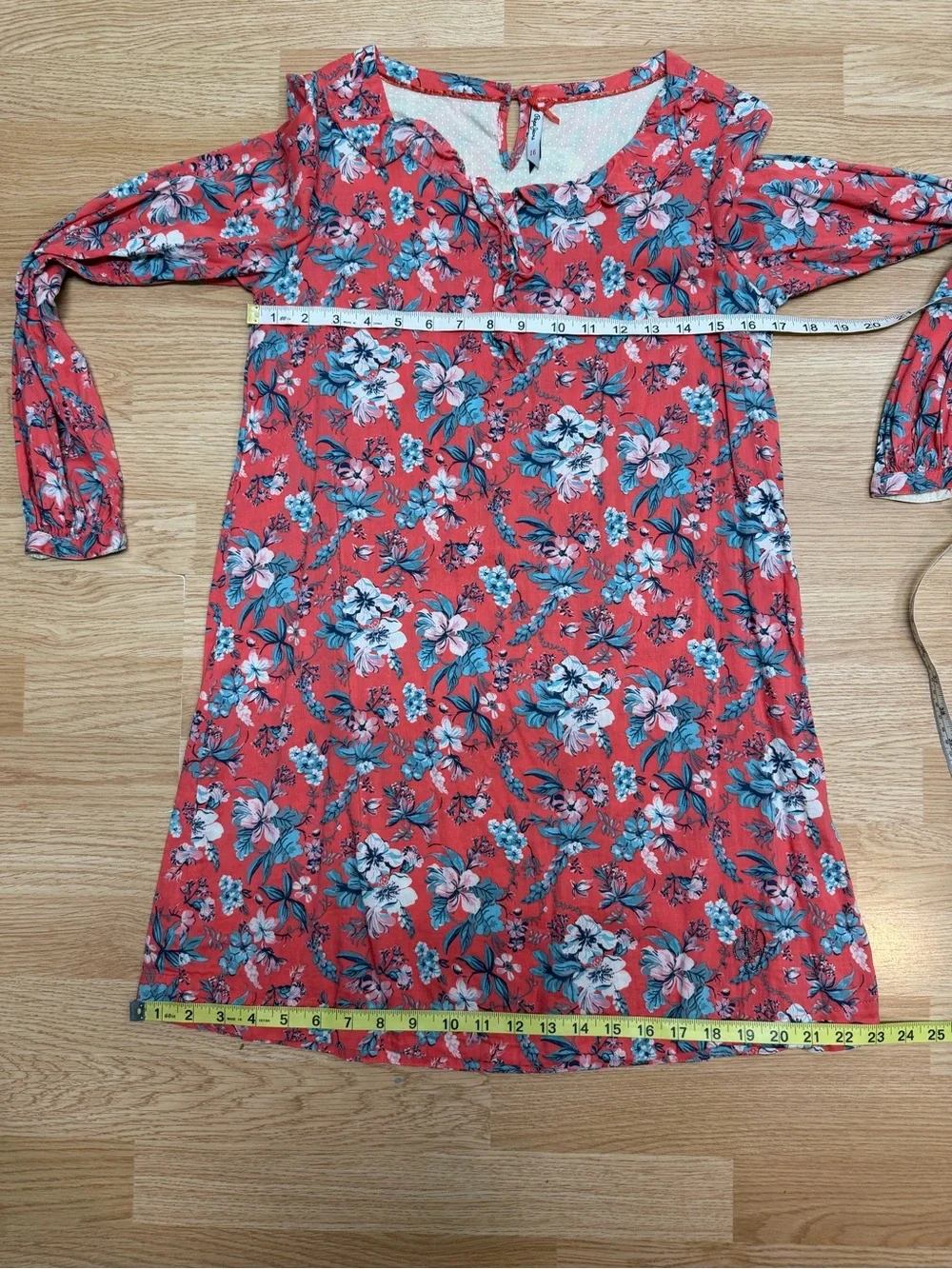 Pepe Jeans Girls Size 16 Coral Floral A-Line Dress Long Sleeve Ruffle Neck Knit